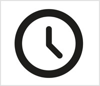 Schemenhaft dargestellte analoge Uhr mit dickem schwarzem Kreis und zwei dicken schwarzen Zeigern auf 5 Uhr Schemenhaft dargestellte analoge Uhr mit dickem schwarzem Kreis und zwei dicken schwarzen Zeigern auf 5 Uhr
