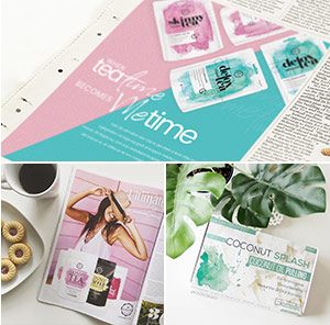 Drei Bildausschnitte mit Lifestyle Magazinen in denen Örtte und WeightWorld Produkte abgebildet sind Drei Bildausschnitte mit Lifestyle Magazinen in denen Örtte und WeightWorld Produkte abgebildet sind