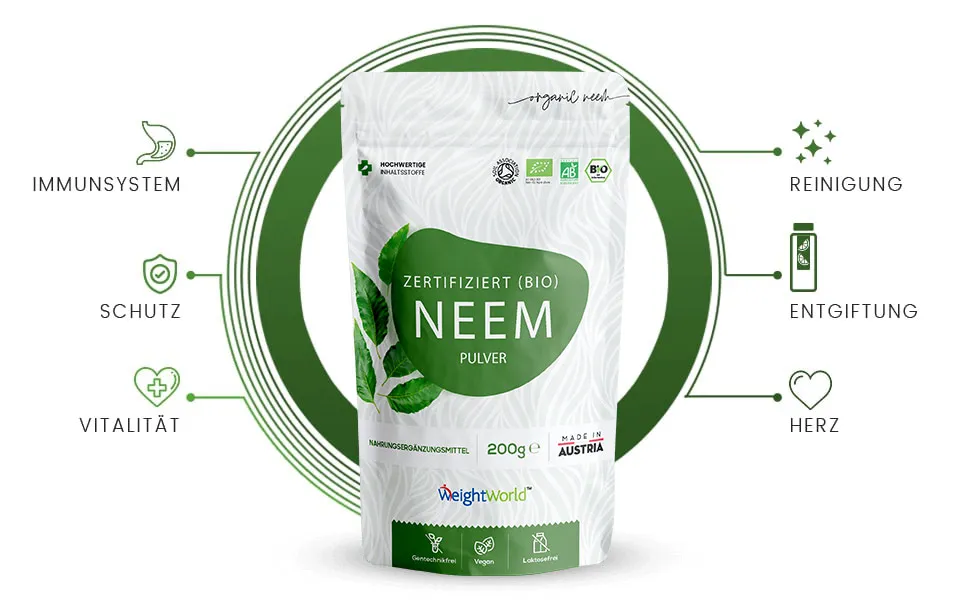 Front view of weightworlds super neem powder packet