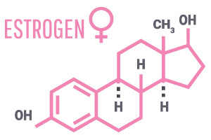 Darstellung der chemischen Formel von Östrogen in rosa auf weißem Hintergrund