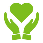 Grüne schemenhafte Zeichnung von zwei Händen die ein Herz in die Luft halten Grüne schemenhafte Zeichnung von zwei Händen die ein Herz in die Luft halten
