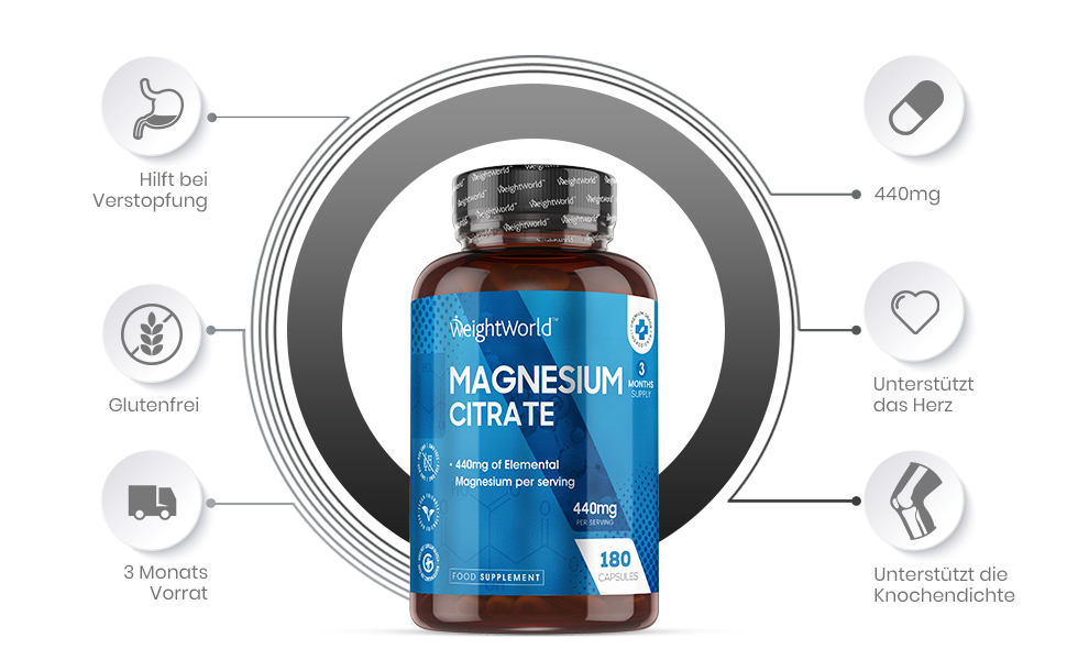 Magnesium Citrate Natürliche Ergänzung des Wohlbefindens WeightWorld