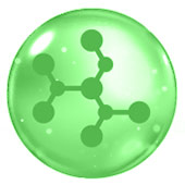 Hellgrüne Blase mit der Struktur von Hyaluronsäure