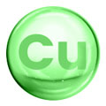 Hellgrüne Blase mit ”Cu” Beschriftung für Kupfer auf weißem Hintergrund Hellgrüne Blase mit ”Cu” Beschriftung für Kupfer auf weißem Hintergrund