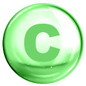 Hellgrüne Blase mit der Aufschrift 'C' für Vitamin C