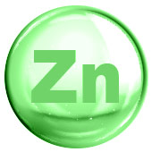 Hellgrüne Blase mit der dunkelgrünen Aufschrift 'Zn' für Zink