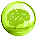 Grüne Blase mit einem grün gezeichneten Gehirn in der Mitte