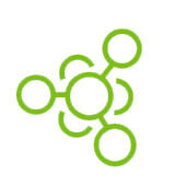 Grünes Molekülzeichen mit Kreisen auf weißem Hintergrund