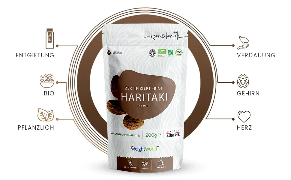 Front view of weightworlds bio haritaki powder packet