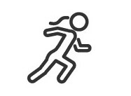 Piktogramm von jemanden der gerade schnell läuft auf weißem Hintergrund