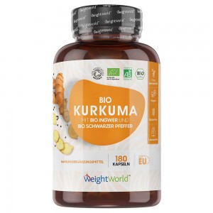 Bio-Kurkuma mit schwarzem Pfeffer und Ingwer