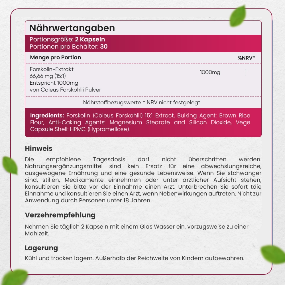 Forskolin Natürlicher Fettverbrenner zum Abnehmen SlimCenter