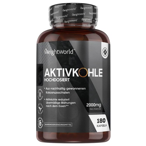 Premium Activated Charcoal Kapseln - 2000mg 180 Vegane Kapseln - aktivkohle kapseln Bei Verdauungsproblemen, Völlegefühl, Blähungen und zur Entgiftung