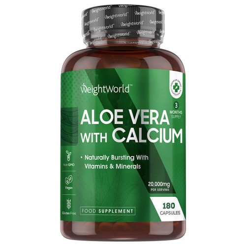 Aloe Vera Kapseln mit Kalzium - 20000mg - 180 Kapseln - 6- Monatspackung für eine bessere Verdauung