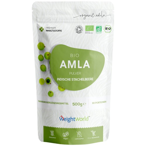 Bio Amla Pulver 500g - Mit Vitamin C - Kräuterpulver zum Entgiften - Nahrungsergänzungsmittel für das Wohlbefinden, Haut & Haare.
