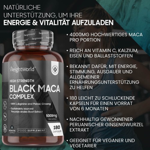 Schwarzer Maca Komplex | Natürliche energetisierende Nahrungsergänzung