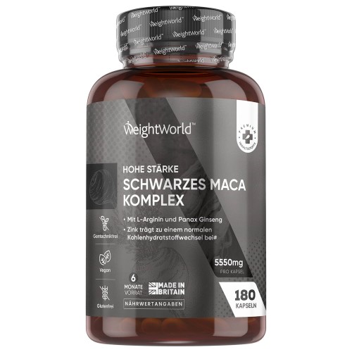 Schwarzes Maca -   5550mg-180 Kapseln- Natürliches Energetisierendes Nahrungsergänzungsmittel