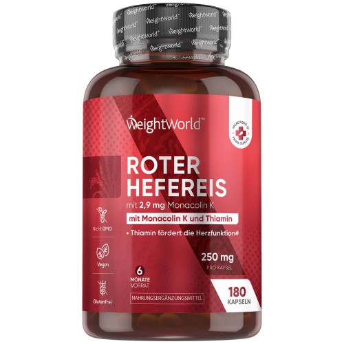 Roter Reis Kapseln gegen hohen Cholesterinspiegel  180 Kapseln - 250 mg, inkl. 2,9 mg Monacolin K  Natürliches Regulierung des Cholesterinspiegels