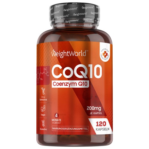 Coenzym Q10 Kapseln - 120 St. - 200mg - 100% Ubichinon - CoQ10 um die natürlichen Abwehrkräfte Ihres Körpers und Ihr Gehirn zu stärken