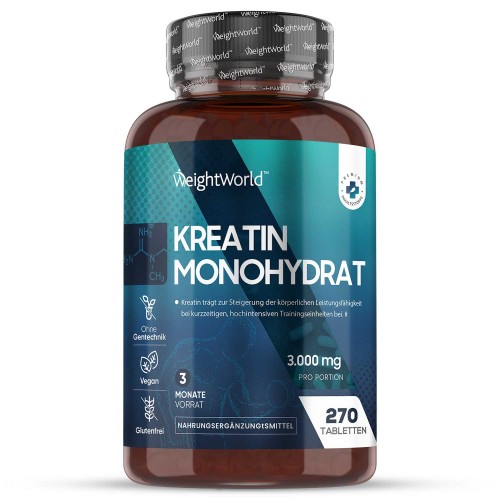 Creatin Monohydrat - 3000 mg 180 Tabletten - Creatin kapseln unterstützen den Muskelaufbau und die Trainingsleistung