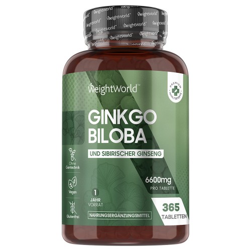 Ginkgo Biloba mit sibirischem Ginseng l 6600 mg 365 Tabletten l Für die Entwicklung des Gehirns und der kognitiven Fähigkeiten l Erhalten Sie 1 Jahr