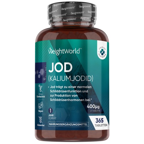 Jod Tabletten - 400μg, 365 Stk. - Hochfeste Kaliumiodid - 1 Jahresvorrat an Potassium Iodide von WeightWorld