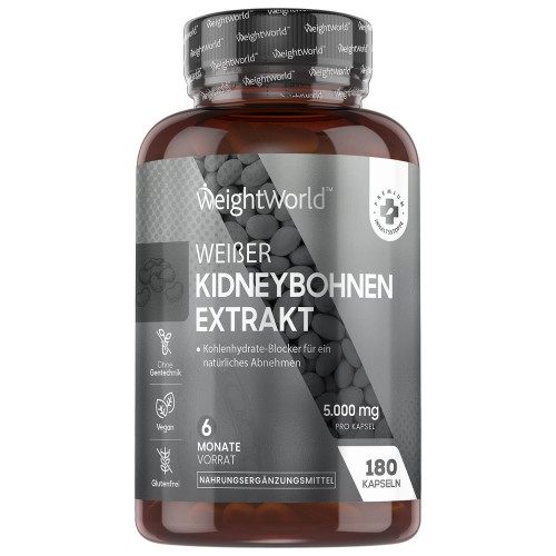 Natürlicher Kohlenhydrate-Blocker  180 Kapseln - 5.000 mg - Vorrat für 6 Monate  Abnehmen mit Kidneybohnenextrakt  Online bestellen