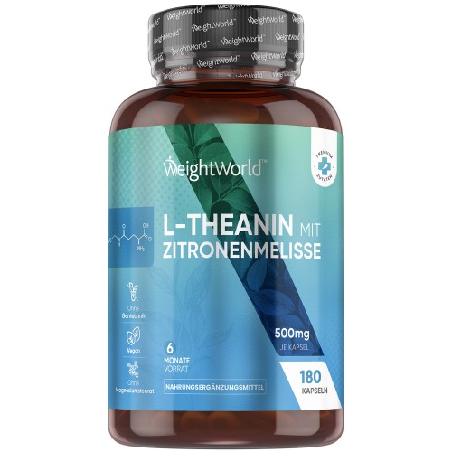 L-Theanin 400 mg 180 Kapseln - 100% natürliches Aminosäuren-Ergänzungsmittel aus grünem Tee und schwarzem Tee für beruhigende und entspannende Wirkung