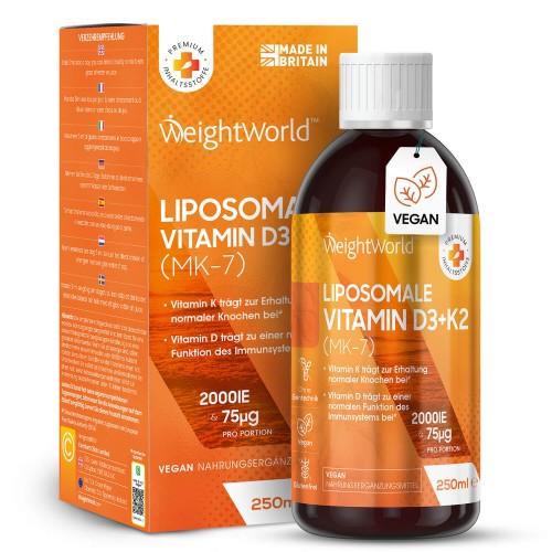 Liposomal Vitamin D3 + K2 - Knochen- & Gelenkerhaltung - Natürlicher Abwehrschub - Hohe Dosierung gegen Mangelerscheinungen - 250 ml Flüssige Ergänzu
