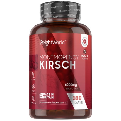 Montmorency Kirsch Kapseln -6000mg - 180 Stk - 6- Monatspackung Natürliche Ergänzung mit Sauerkirschextrakt