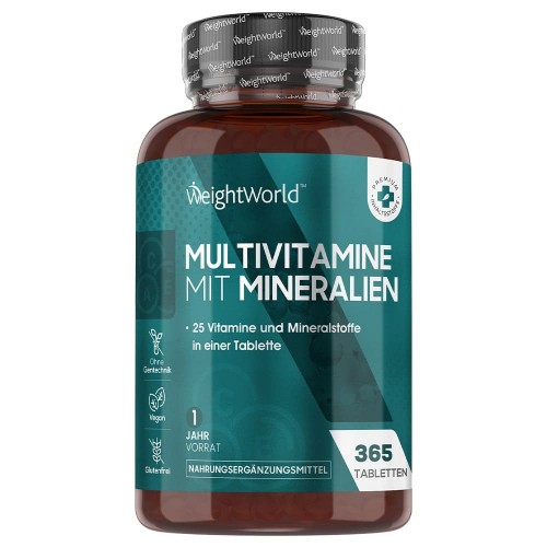 Multivitamine & Mineralien Tabletten - 365 St. - Mit Vitamin A, B6, B12, C, D und 22 weiteren wichtigen Vitalstoffen