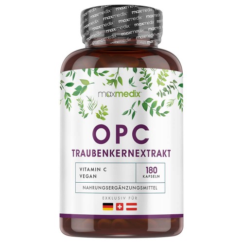 OPC Traubenkernextrakt Kapseln - 1076 mg 180 Stk. mit Vitamin C Für natürliche Unterstützung die Vitalität