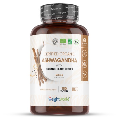Bio-Ashwagandha-Kapsel - 600mg 180 Stk. - Ashwagandha-Extrakt mit schwarzem Pfeffer rein natürliche Nahrungsergänzungs für Wohlbefinden und Müdigkeit