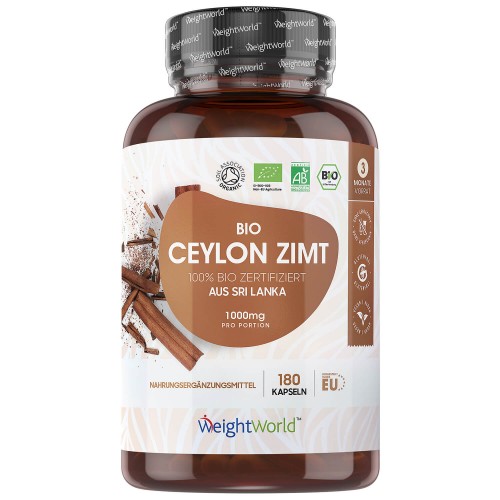 Bio Ceylon Zimt Kapseln - 500mg 180 Kapseln - 100% Bio Cassia Zimt höchster Qualität aus Sri Lanka - für Herz, Verdauung und Gewichtsmanagement