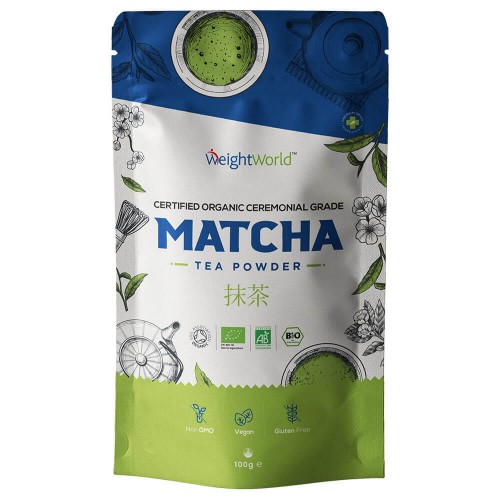 Bio Matcha Tee Pulver - 100g japanischer Matcha Grüntee - WeightWorld - Für eine natürliche Entgiftung und effektive Reinigung von innen