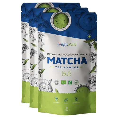 Matcha Tee - Japanisches Premium Bio Matcha Tee Pulver von WeightWorld - 100g Beutel - 3er Pack