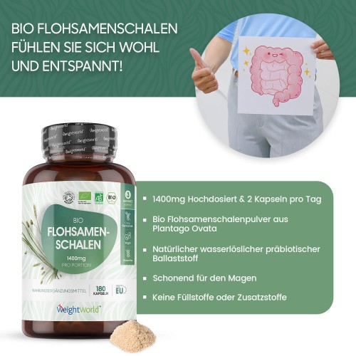 Flohsamenschalen Bio 180 Kapseln - 700mg Hochdosiert Mit 99% Reinheit - 90% Ballaststoffe - Planago Ovato - Psyllium Husk - Abgefüllt Und Kontrolliert In Deutschland - Biotiva - Foto 9