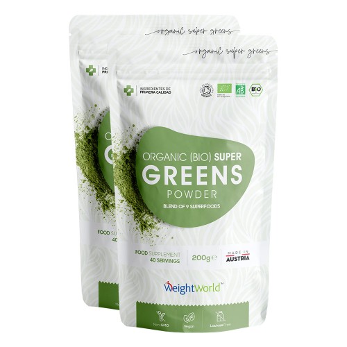 Bio Super Greens Pulver - Starkes natürliches Superfood Gewichtsmanagement & Vitalitätspulver - 400g - 2er Pack