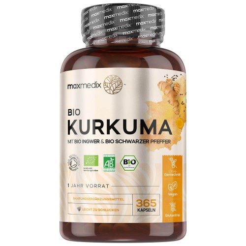 Bio Kurkuma Kapseln mit schwarzem Pfeffer & Ingwer - 505mg - 365 Kapseln