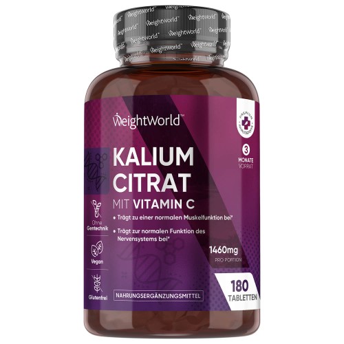 Kaliumzitrat  180 Tabletten I 1380 mg I Natürliche Unterstützung für die Muskeln, die Knochen,die Haut sowie den Blutdruck