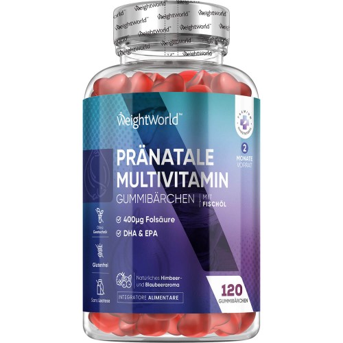 Pränatales Multivitamin mit Folsäure, 9 Vitamine und Mineralien  120 Gummibärchen mit Himbeer- und Blaubeergeschmack  Jetzt bestellen