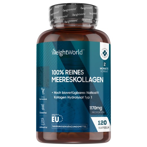 Marine Collagen - 1170mg 120 Meereskollagen Kapseln - Hydrolyzate Type 1 NatiCol Kollagen Kapseln - für gesunde Haut, Knochen & Gelenken