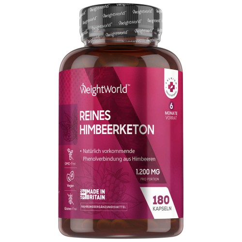 Natürliches Keton zum Abnehmen  180 vegane Kapseln mit 100 % reinem Himbeerketon als Fatburner und zur Diät  Hochdosierte 1.200 mg pro Portion