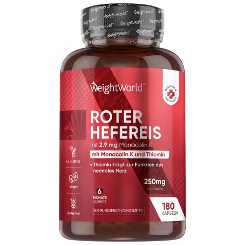 Roter Hefereis Kapseln, 250mg 180 Kapseln - Nahrungsergänzungsmittel gegen Cholesterin