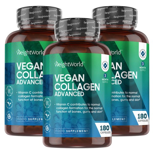 Vegan Collagen Advanced - Kollagen Boosting Formel - 500mg 180 Kapseln - Für Haut, Knochen & Gelenke - 3er Pack