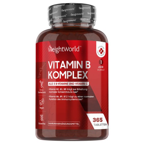 Vitamin B Komplex - 365 Tabletten - Alle 8 B-Vitamine & Vitamin C - Premium Nahrungsergänzung für rundum körperliche Unterstützung & Energie