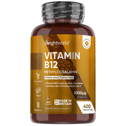 Vitamin B12 - 400 Tabletten - 1000 μg Methylcobalamin - 100% natürlich vitamin b12 vegan präparate - WeightWorld