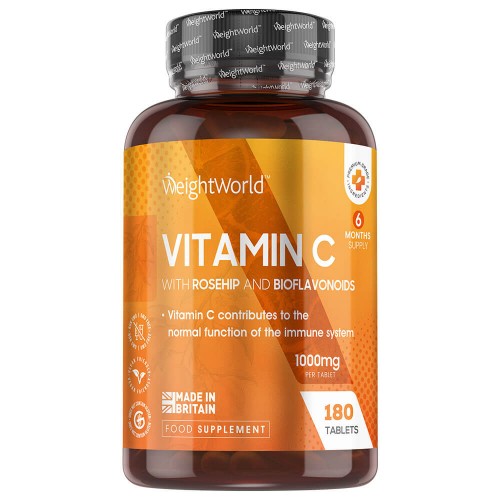 Vitamin C mit Hagebutte und Bioflavonoiden - 180 Tabletten - Ascorbinsäure zum Aufbau des Innere