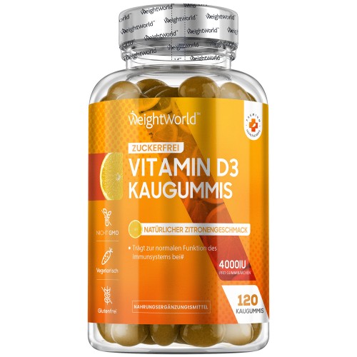 Vitamin D3 Gummibärchen - 4000 IE 120 Fruchtgummis - Vegane & Natürliche Vitamin D mit Zitronengeschmack
