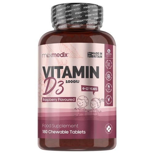 Vitamin D3 Kautabletten für Kinder | Nahrungsergänzung für Knochen- und Gelenk und zur Stärkung des Immunsystems